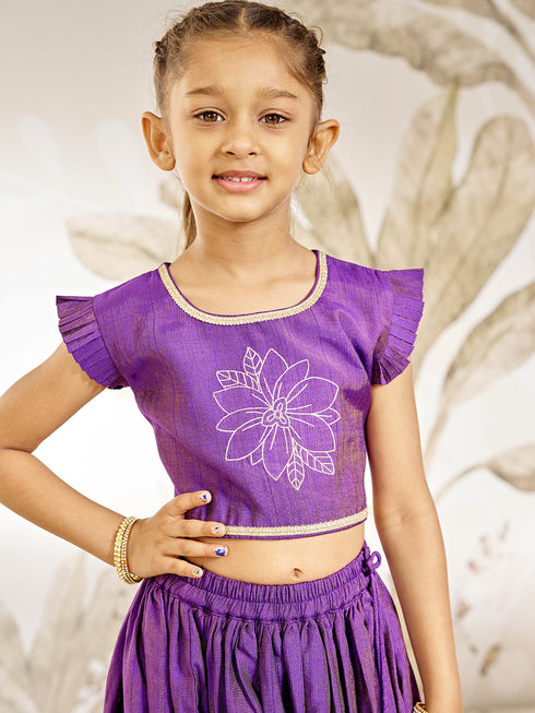 Girl's Purple Silk Lehenga Set